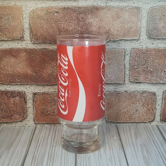 Vintage Enjoy Coke Coca-Cola Footed Pedestal Red White Tumbler Glass Cup 12 oz - Picture 6 of 7